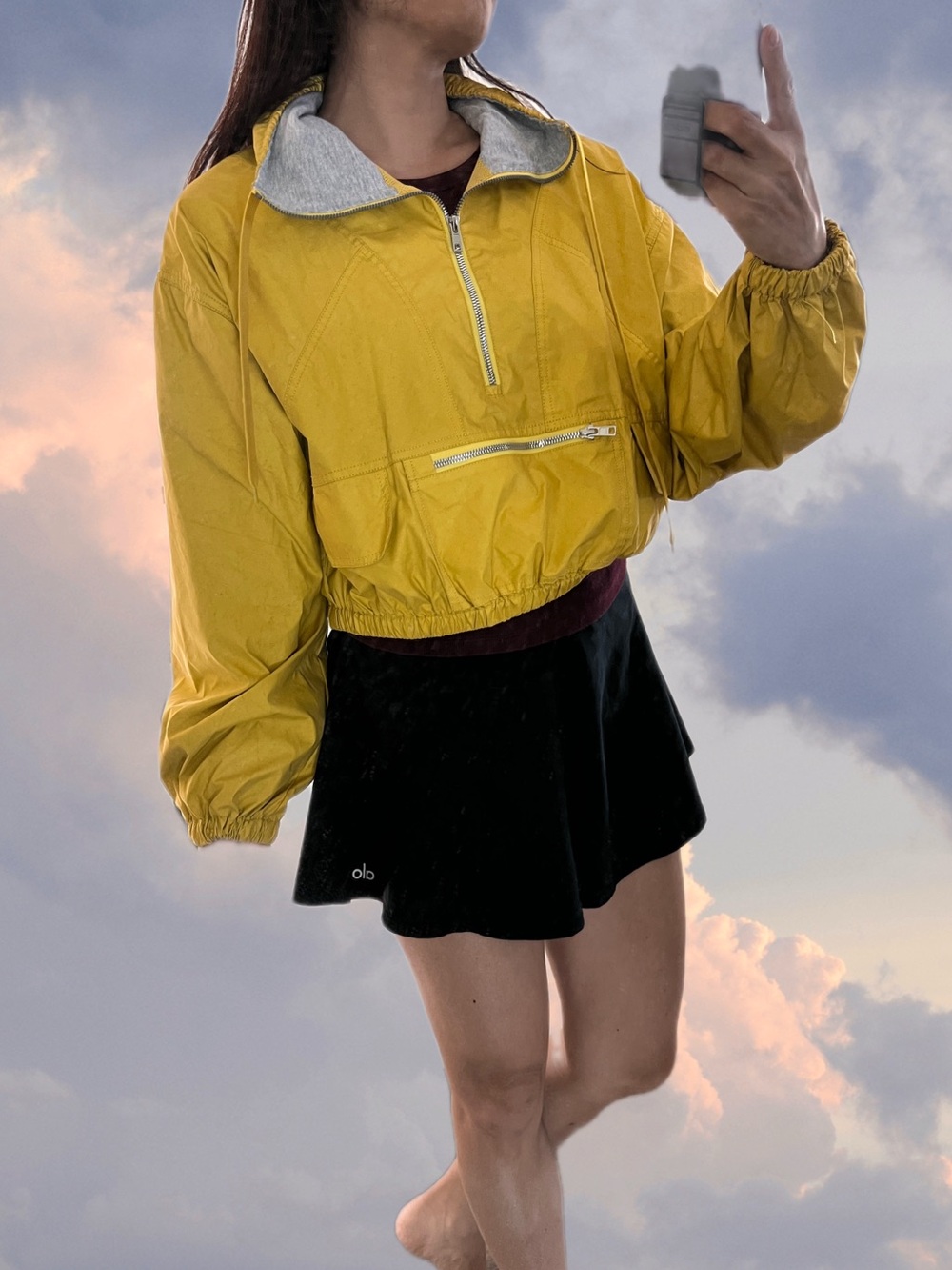 Fp movement XS Mustard Yellow Cropped Windbreaker Jacket flaw